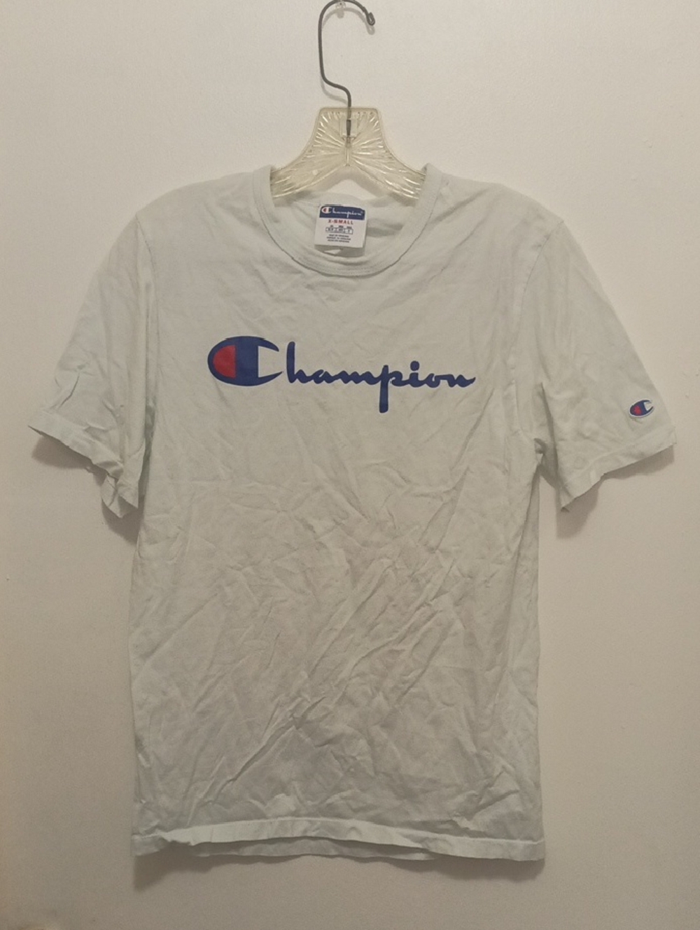 Champion Women's’ White Tee with Blue and Red Logo